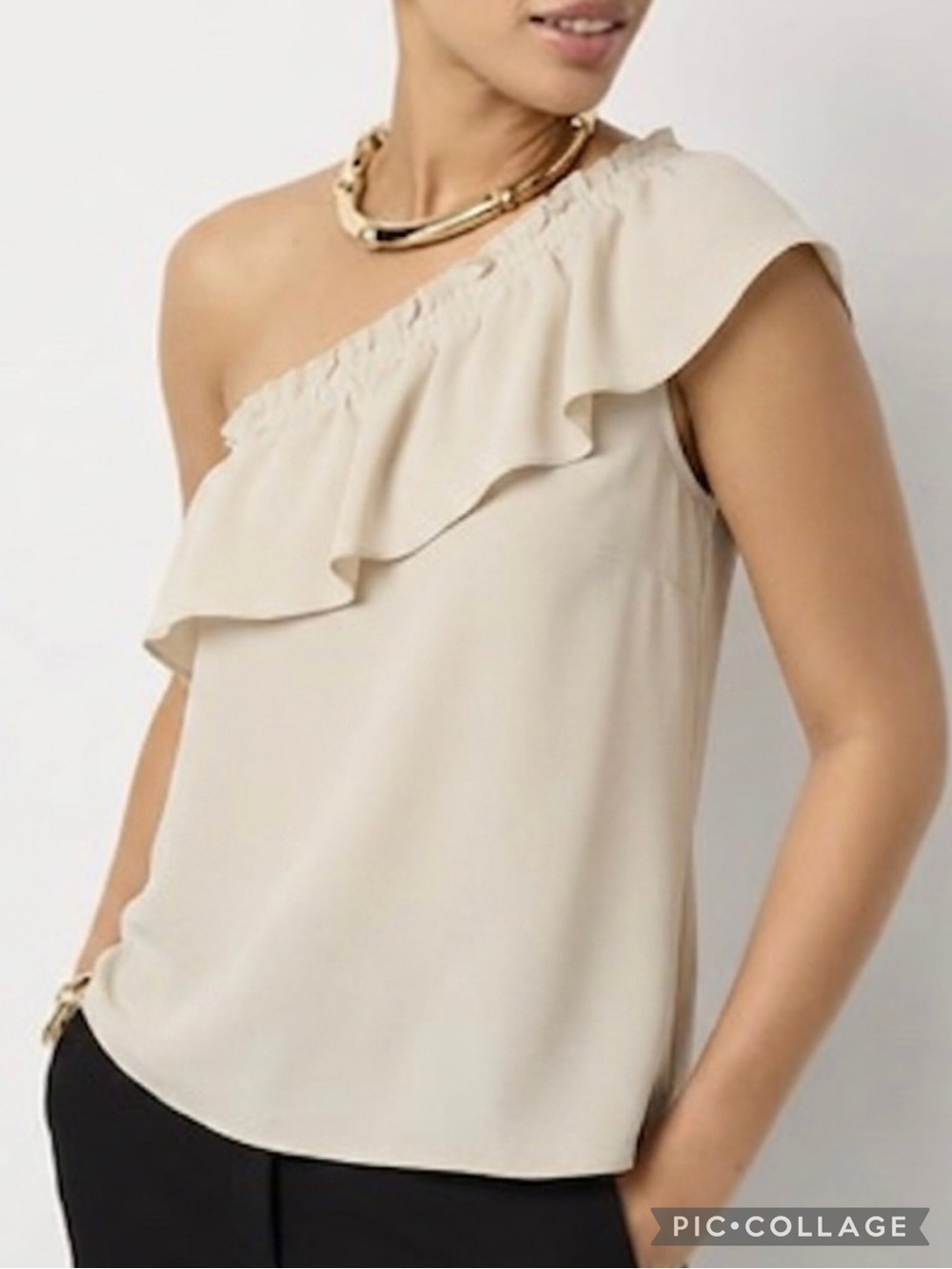 Shinestar Beige One Shoulder Ruffle Top M Boho Chic Cottagecore